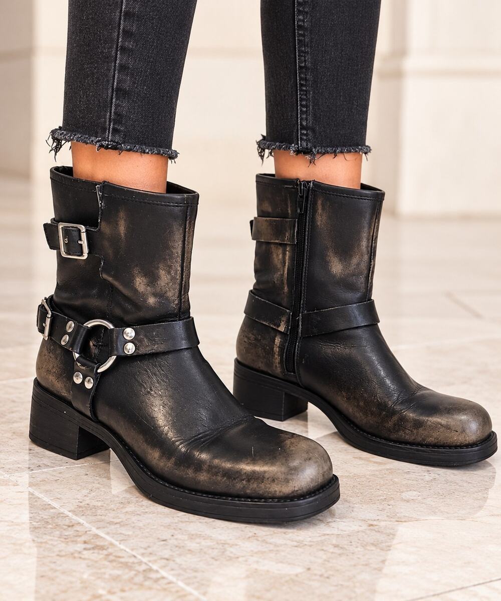 Steven Brixton Moto Black Ankle Booties size 9. 5 M Leather Upper